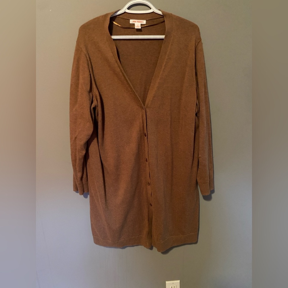 Joe Fresh Camel Brown Long Button-Front Women's Cardigan